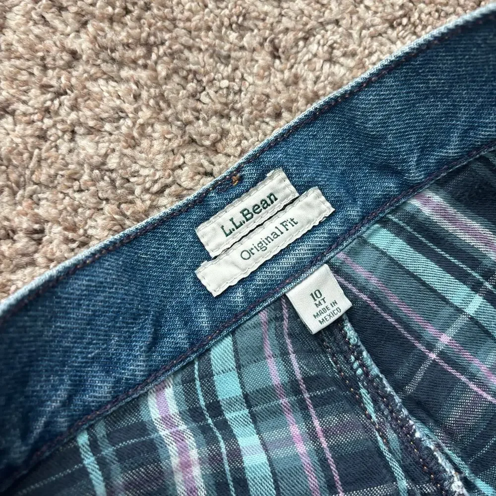 VTG L.L. Bean Flannel Lined Denim Cutoff Shorts Women’s 10 MT Plaid Boho Raw Hem